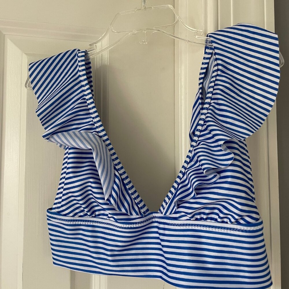 blue and white stripe aerie bikini top